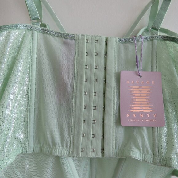 SAVAGE X FENTY Going Platinum Mesh Bustier Corset in Green Mist Metallic L NWT - Picture 8 of 13